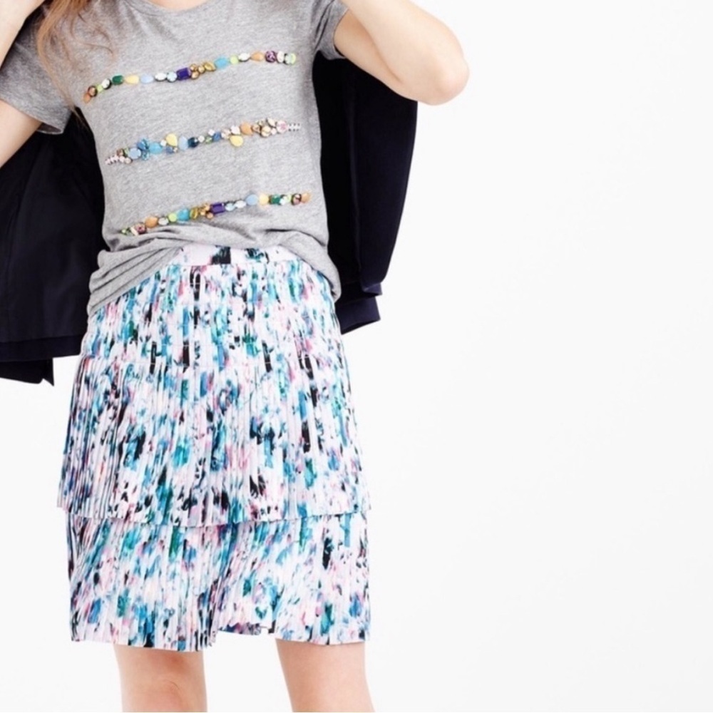 NWT J. Crew Two Tiered Pleated Short Skirt Multicolored Waterfall Color Size 4